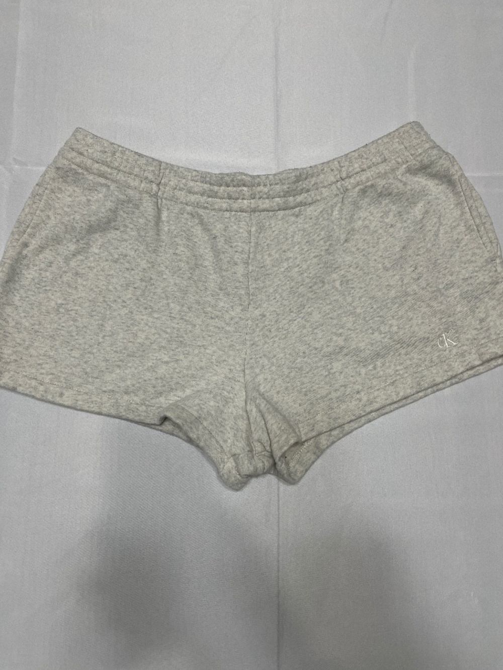 Calvin Klein Womens LG Fleece Lounge Shorts Heather Gray Logo Pocket Sweat Short